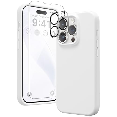GONEZ für iPhone 14 Pro Hülle, kompatibel mit Magsafe, mit Displayschutz + Kameralinsenschutz, weiches, kratzfestes Mikrofaserfutter, stoßfeste Handyhülle aus flüssigem Silikon, Weiß GONEZ für iPhone 14 Pro Hülle, kompatibel mit Magsafe, mit Displayschutz + Kameralinsenschutz, weiches, kratzfestes Mikrofaserfutter, stoßfeste Handyhülle aus flüssigem Silikon, Weiß von GONEZ