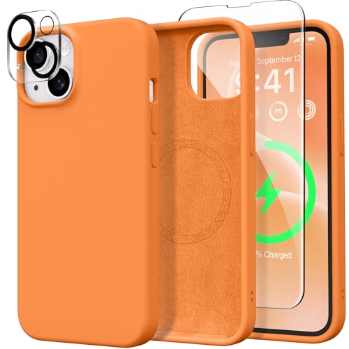 GONEZ für iPhone 15 Hülle Magnetische, Kompatibel mit Magsafe, 2 Bildschirmschutzfolien+2 Kameralinsenschutzfolien, Mikrofaserfutter stöcksicheres Ganzkörperschutzhandyhülle 6.1'', Orange GONEZ für iPhone 15 Hülle Magnetische, Kompatibel mit Magsafe, 2 Bildschirmschutzfolien+2 Kameralinsenschutzfolien, Mikrofaserfutter stöcksicheres Ganzkörperschutzhandyhülle 6.1'', Orange von GONEZ