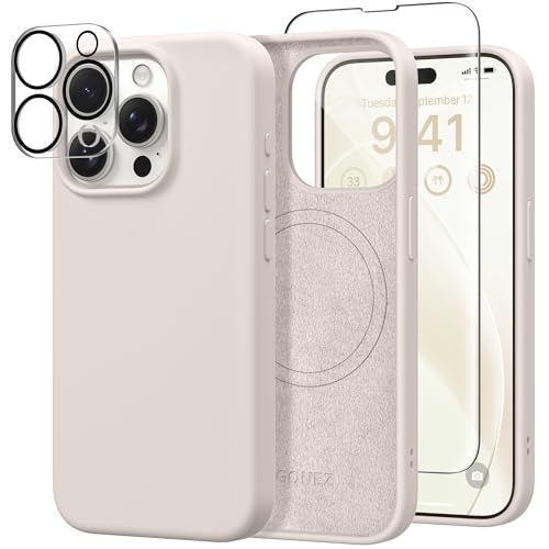 GONEZ für iPhone 15 Pro Hülle Kompatibel mit Magsafe, [Displayschutz für Kamera Objektiv Schutz], Weiche Silikon Stoßfeste Anti-Kratzer Ganzkörper Schutzhülle 6.1" 2023, Stein von GONEZ