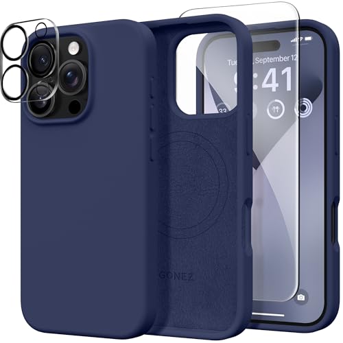 GONEZ für iPhone 16 Pro Max Hülle, kompatibel mit MagSafe, Flüssigsilikonhülle, 1 Displayschutzfolien + 1 Linsenschutzfolien, Ganzkörperschutz, stoßfeste Telefonhülle 6.9 Zoll, Mitternachtsblau GONEZ für iPhone 16 Pro Max Hülle, kompatibel mit MagSafe, Flüssigsilikonhülle, 1 Displayschutzfolien + 1 Linsenschutzfolien, Ganzkörperschutz, stoßfeste Telefonhülle 6.9 Zoll, Mitternachtsblau von GONEZ