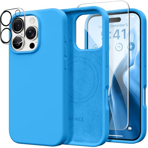 GONEZ für iPhone 16 Pro Max Hülle, kompatibel mit MagSafe, Flüssigsilikonhülle, 1 Displayschutzfolien + 1 Linsenschutzfolien, Ganzkörperschutz, stoßfeste Telefonhülle 6.9 Zoll, Wellenblau GONEZ für iPhone 16 Pro Max Hülle, kompatibel mit MagSafe, Flüssigsilikonhülle, 1 Displayschutzfolien + 1 Linsenschutzfolien, Ganzkörperschutz, stoßfeste Telefonhülle 6.9 Zoll, Wellenblau von GONEZ