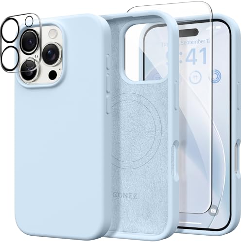 GONEZ für iPhone 16 Pro Max Hülle, kompatibel mit MagSafe, Flüssigsilikonhülle, 1 Displayschutzfolien + 1 Linsenschutzfolien, Ganzkörperschutz, stoßfeste Telefonhülle 6.9 Zoll, Blau GONEZ für iPhone 16 Pro Max Hülle, kompatibel mit MagSafe, Flüssigsilikonhülle, 1 Displayschutzfolien + 1 Linsenschutzfolien, Ganzkörperschutz, stoßfeste Telefonhülle 6.9 Zoll, Blau von GONEZ