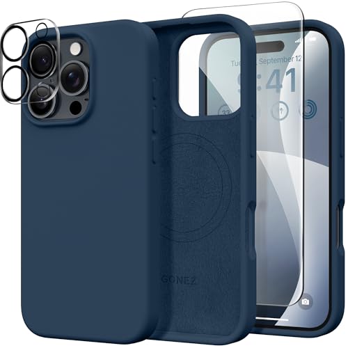 GONEZ für iPhone 16 Pro Max Hülle, kompatibel mit MagSafe, Flüssigsilikonhülle, 1 Displayschutzfolien + 1 Linsenschutzfolien, Ganzkörperschutz, stoßfeste Telefonhülle 6.9 Zoll, Dunkelblau GONEZ für iPhone 16 Pro Max Hülle, kompatibel mit MagSafe, Flüssigsilikonhülle, 1 Displayschutzfolien + 1 Linsenschutzfolien, Ganzkörperschutz, stoßfeste Telefonhülle 6.9 Zoll, Dunkelblau von GONEZ
