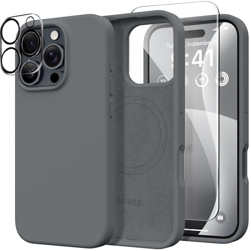 GONEZ für iPhone 16 Pro Max Hülle, kompatibel mit MagSafe, Flüssigsilikonhülle, 1 Displayschutzfolien + 1 Linsenschutzfolien, Ganzkörperschutz, stoßfeste Telefonhülle 6.9 Zoll, Dunkelgrau GONEZ für iPhone 16 Pro Max Hülle, kompatibel mit MagSafe, Flüssigsilikonhülle, 1 Displayschutzfolien + 1 Linsenschutzfolien, Ganzkörperschutz, stoßfeste Telefonhülle 6.9 Zoll, Dunkelgrau von GONEZ