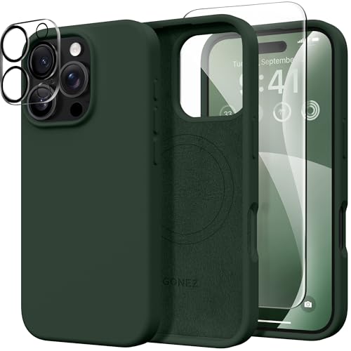 GONEZ für iPhone 16 Pro Max Hülle, kompatibel mit MagSafe, Flüssigsilikonhülle, 1 Displayschutzfolien + 1 Linsenschutzfolien, Ganzkörperschutz, stoßfeste Telefonhülle 6.9 Zoll, Dunkelgrün GONEZ für iPhone 16 Pro Max Hülle, kompatibel mit MagSafe, Flüssigsilikonhülle, 1 Displayschutzfolien + 1 Linsenschutzfolien, Ganzkörperschutz, stoßfeste Telefonhülle 6.9 Zoll, Dunkelgrün von GONEZ