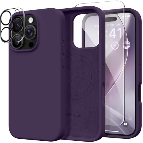 GONEZ für iPhone 16 Pro Max Hülle, kompatibel mit MagSafe, Flüssigsilikonhülle, 1 Displayschutzfolien + 1 Linsenschutzfolien, Ganzkörperschutz, stoßfeste Telefonhülle 6.9 Zoll, Dunkelviolett GONEZ für iPhone 16 Pro Max Hülle, kompatibel mit MagSafe, Flüssigsilikonhülle, 1 Displayschutzfolien + 1 Linsenschutzfolien, Ganzkörperschutz, stoßfeste Telefonhülle 6.9 Zoll, Dunkelviolett von GONEZ