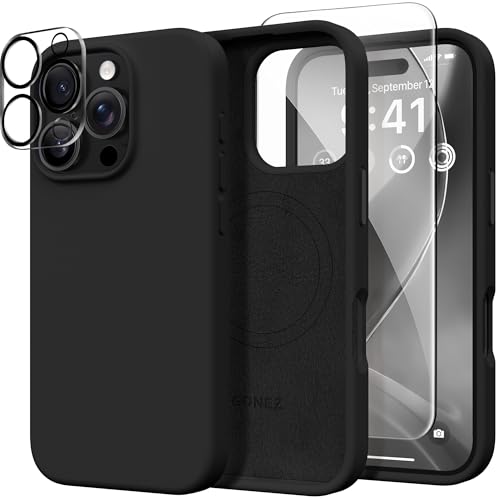 GONEZ für iPhone 16 Pro Max Hülle, kompatibel mit MagSafe, Flüssigsilikonhülle, 1 Displayschutzfolien + 1 Linsenschutzfolien, Ganzkörperschutz, stoßfeste Telefonhülle 6.9 Zoll, Schwarz GONEZ für iPhone 16 Pro Max Hülle, kompatibel mit MagSafe, Flüssigsilikonhülle, 1 Displayschutzfolien + 1 Linsenschutzfolien, Ganzkörperschutz, stoßfeste Telefonhülle 6.9 Zoll, Schwarz von GONEZ