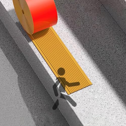 Treppenkantenschutz, Anti-Rutsch-Streifen für Treppen, Vinyl-Treppenkantenschutz, Vinyl-Treppenkantenschutz, selbstklebende Treppenstufenkantenverkleidung aus PVC-Gold||T10cmxL1m von GONGCAO