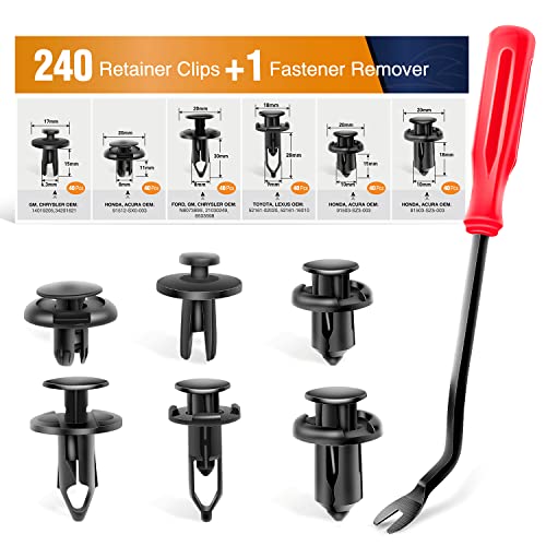 GOOACC 240 Stück Auto-Halterung, 6,3 mm, 8 mm, 9 mm, 10 mm Dehnschrauben, Ersatz-Set, Stoßstangen-Push-Nieten-Clips, 1 x Verschlussentferner, Schwarz von GOOACC