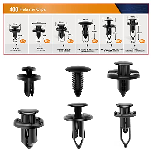 GOOACC 400 Stück universelle Kunststoff-Kotflügel-Clips, Druckstoßstangen-Verschluss, Nietenclips, kompatibel mit GM, Ford, Chrysler, Toyota, Honda, mit 6 beliebtesten Größen GOOACC 400 Stück universelle Kunststoff-Kotflügel-Clips, Druckstoßstangen-Verschluss, Nietenclips, kompatibel mit GM, Ford, Chrysler, Toyota, Honda, mit 6 beliebtesten Größen von GOOACC