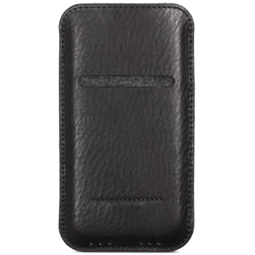 GOOD WILHELM Für iPhone 16 Pro/iPhone 16 Leder Sleeve – Handgefertigte Premium Schutzhülle aus pflanzlich gegerbtem Leder, Innen Merino-Wollfilz, Zuglasche, Echtleder Hülle (Schwarz) von GOOD WILHELM