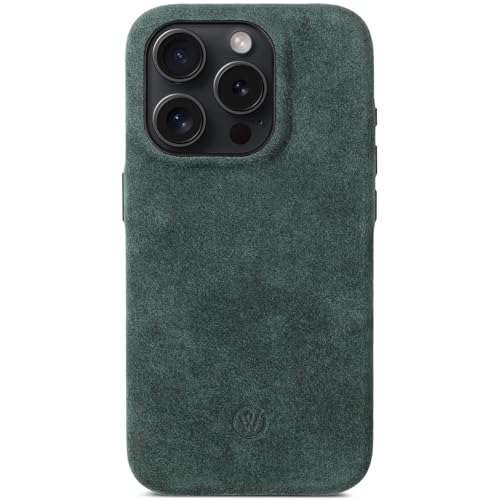 GOOD WILHELM Für iPhone 16 Pro Hülle Alcantara | Handgefertigtes Premium Alcantara Case | Magnetisches Laden (Qi) | Extra Kameraschutz | Leder-Alternative (Imperial Green, iPhone 16 Pro) von GOOD WILHELM