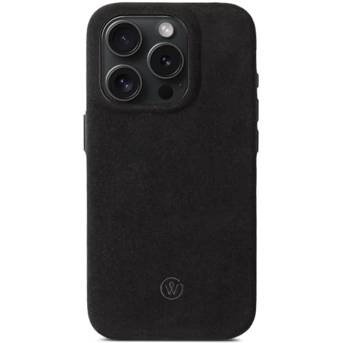 GOOD WILHELM Für iPhone 16 Pro Hülle Alcantara | Handgefertigtes Premium Alcantara Case | Magnetisches Laden (Qi) | Extra Kameraschutz | Leder-Alternative (Midnight Black, iPhone 16 Pro) von GOOD WILHELM