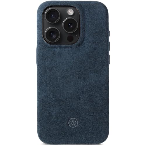 GOOD WILHELM Für iPhone 16 Pro Hülle Alcantara | Handgefertigtes Premium Alcantara Case | Magnetisches Laden (Qi) | Extra Kameraschutz | Leder-Alternative (Nordic Blue, iPhone 16 Pro) von GOOD WILHELM