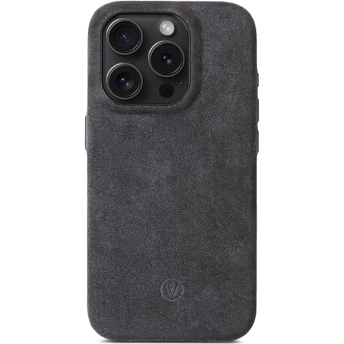 GOOD WILHELM Für iPhone 16 Pro Max Hülle Alcantara | Handgefertigtes Premium Alcantara Case | Magnetisches Laden (Qi) | Extra Kameraschutz | Leder-Alternative (Charcoal Grey, iPhone 16 Pro Max) von GOOD WILHELM