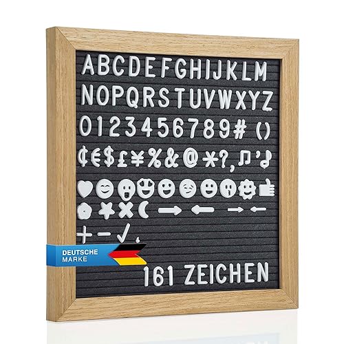 Buchstabenbrett Letter-Board aus Holz 27 cm - Rillentaffel Buchstabentafel Felt Memoboard mit 161 Zeichen von GOODS+GADGETS