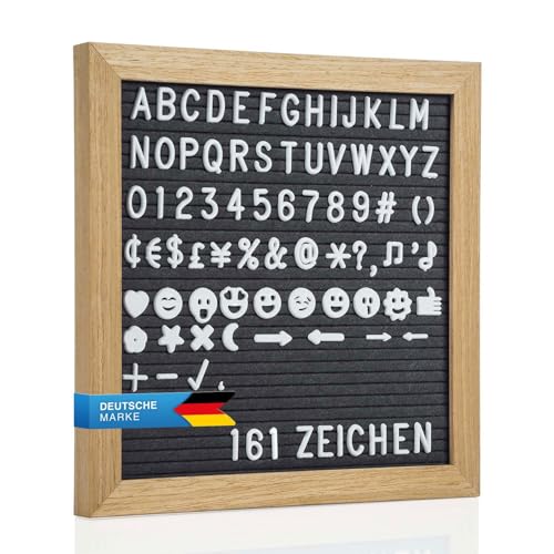 Buchstabenbrett Letter-Board aus Holz 30 x 23 cm - Rillentaffel Buchstabentafel Felt Memoboard mit 290 Zeichen, Zahlen und Buchstaben von GOODS+GADGETS