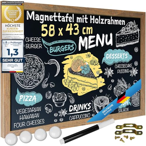 Magnetische Kreidetafel Schreibtafel Magnet-Tafel zum Aufhängen Schiefertafel mit Holz-Rahmen; Wandtafel inkl. Kreidestift & Magnete (XXL - 43 x 58 cm) von GOODS+GADGETS