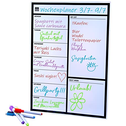 Magnetischer Wochen-Planer Magnet-Tafel für den Kühlschrank Tagesplaner White-Board beschreibbarer Wochen-Kalender Pinnwand magnetisch Magnetwand zum Aufhängen mit Haushaltsplan & Wochenplan von GOODS+GADGETS