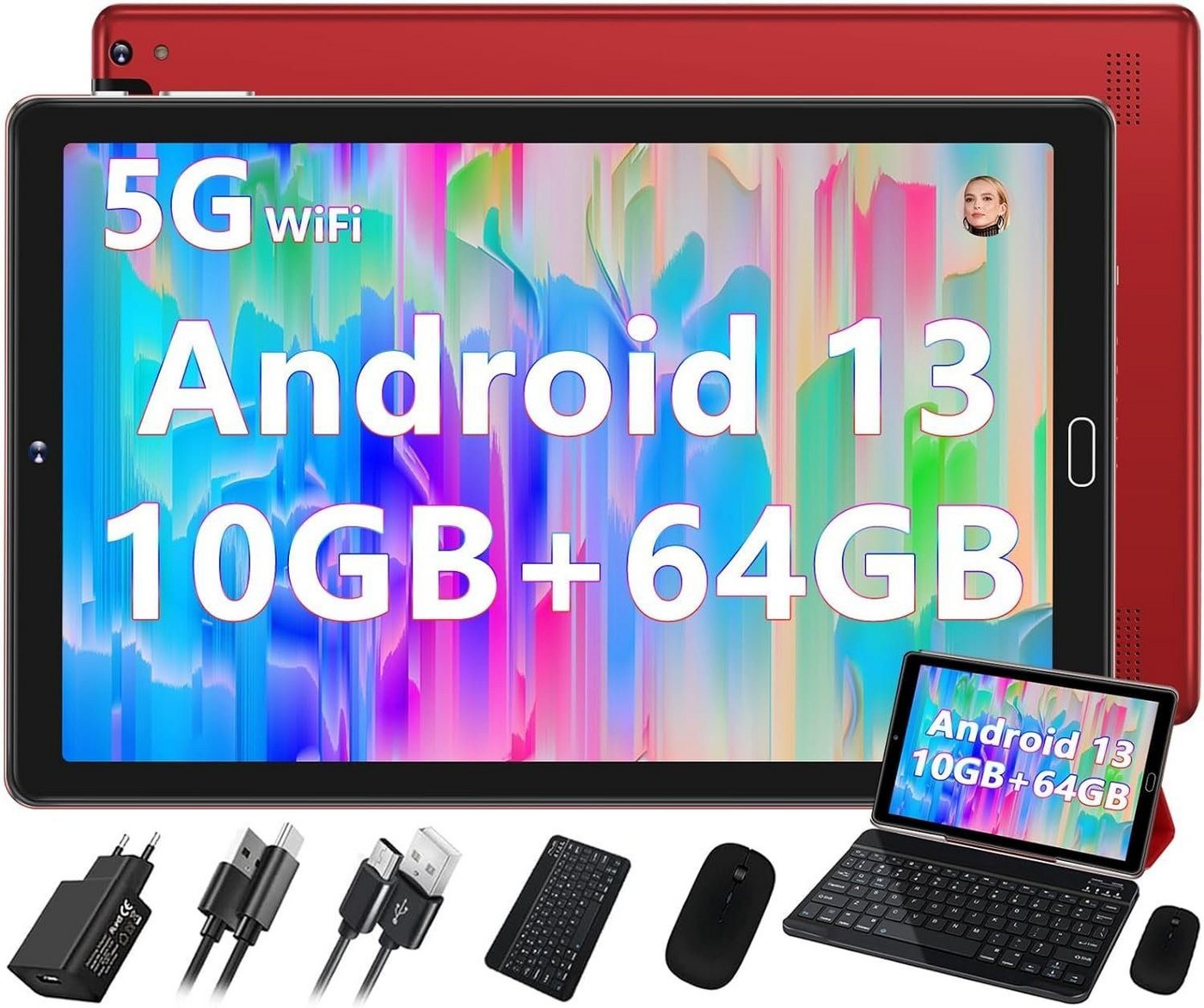 GOODTEL Tablet 10 Zoll Android 13 PC 10GB RAM+64GB ROM, (TF 1TB),WiFi, 5G/2 Tablet (10, 5G, inkl. Hülle+Tastatur+Maus, Tab, Tabletcomputer, PC, Computer)" von GOODTEL