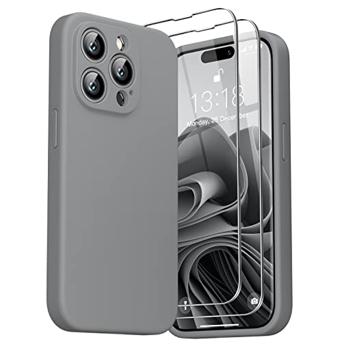 GOODVISH [3 in 1 Liquid Silicone Case Kompatibel mit iPhone 14 Pro Hülle (6,1") 2022, mit 2 Stück Schutzfolie, Ultra dünn Stoßfester Kratzfestem Handyhülle [Kameraschutz] [360°-Schutz], Grau von GOODVISH