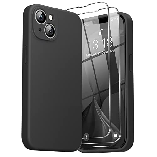 GOODVISH 3 in 1 Silikon Hülle für iPhone 14 Hülle, iPhone 13 Hülle - mit 2 Stück Schutzfolie - Stoßfester Kratzfestem Handyhülle [Kameraschutz] [360°-Schutz] Kompatibel mit iPhone 14/13, Schwarz von GOODVISH