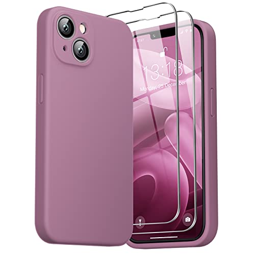GOODVISH 3 in 1 Silikon Hülle für iPhone 14 Plus 6,7" Case, mit 2 Stück Schutzfolie, Ultra dünn Stoßfester Kratzfestem Handyhülle [Verbesserter Kameraschutz] [360° Schutz] für 14 Plus 2022, Pink Lila von GOODVISH