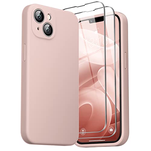 GOODVISH 3 in 1 Silikon Hülle für iPhone 14 Plus 6,7" Case, mit 2 Stück Schutzfolie, Ultra dünn Stoßfester Kratzfestem Handyhülle [Verbesserter Kameraschutz] [360° Schutz] für 14 Plus 2022, Sand Pink von GOODVISH