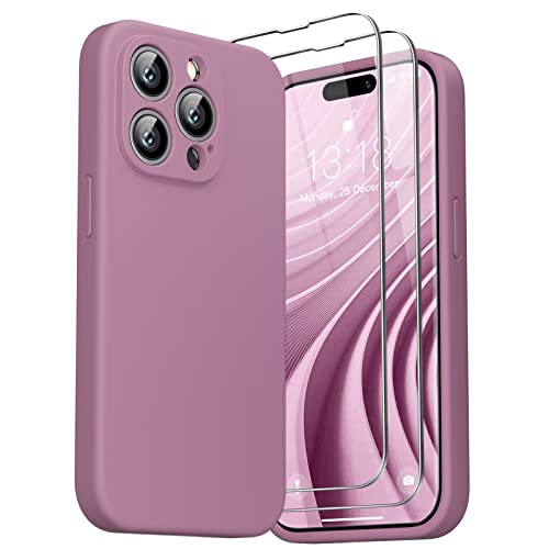 GOODVISH [3 in 1 Silikon Hülle für iPhone 14 Pro Max (6,7"), mit 2 Stück Schutzfolie, Ultra dünn Stoßfester Kratzfestem Handyhülle [Kameraschutz] [360°-Schutz] für iPhone 14 Pro Max 2022, Pink Lila von GOODVISH