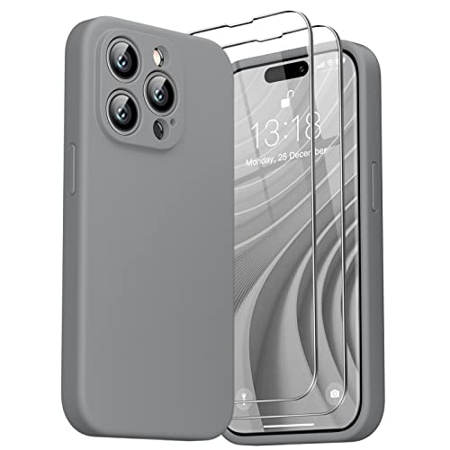 GOODVISH 3 in 1 Silikon Hülle für iPhone 14 Pro Max 6,7 Zoll, mit 2 Stück Schutzfolie, Ultra dünn Stoßfester Kratzfestem Handyhülle [Kameraschutz] [360°-Schutz] für iPhone 14 Pro Max 2022, Grau von GOODVISH