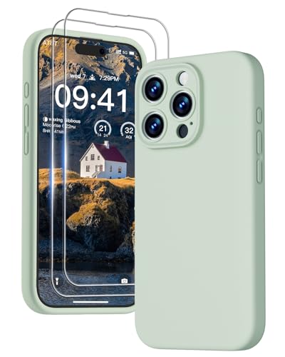 GOODVISH [3 in 1 für iPhone 15 Pro Max Hülle Silikon, mit 2 Schutzfolie [Upgraded Kameraschutz] Soft Mikrofaserfutter Handyhülle Kratzfest stoßfeste Schutz Case für iPhone 15 Pro Max 6.7", Hellgrün von GOODVISH