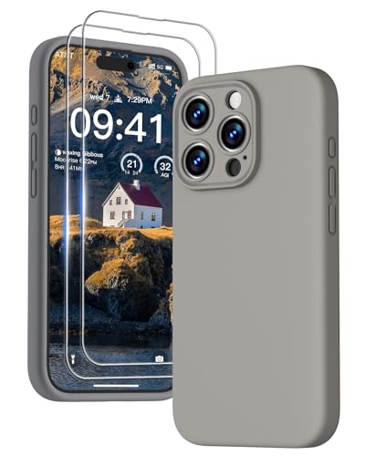 GOODVISH [3 in 1 für iPhone 15 Pro Max Hülle Silikon, mit 2 Schutzfolie [Upgraded Kameraschutz] Soft Mikrofaserfutter Handyhülle Kratzfest stoßfeste Schutz Case für iPhone 15 Pro Max 6.7", Grau von GOODVISH