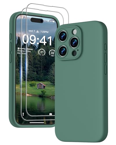 GOODVISH [3 in 1 für iPhone 15 Pro Max Hülle Silikon, mit 2 Schutzfolie [Upgraded Kameraschutz] Soft Mikrofaserfutter Handyhülle Kratzfest stoßfeste Schutz Case für iPhone 15 Pro Max 6.7", Grün von GOODVISH