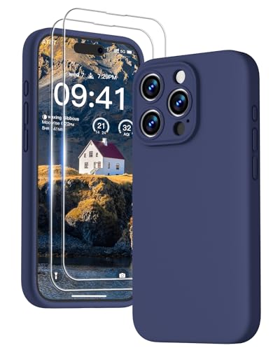 GOODVISH [3 in 1 für iPhone 15 Pro Max Hülle Silikon, mit 2 Schutzfolie [Upgraded Kameraschutz] Soft Mikrofaserfutter Handyhülle Kratzfest stoßfeste Schutz Case für iPhone 15 Pro Max 6.7", Navy blau von GOODVISH