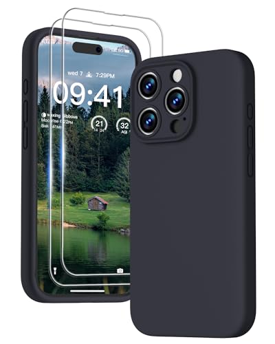 GOODVISH [3 in 1 für iPhone 15 Pro Max Hülle Silikon, mit 2 Schutzfolie [Upgraded Kameraschutz] Soft Mikrofaserfutter Handyhülle Kratzfest stoßfeste Schutz Case für iPhone 15 Pro Max 6.7", Schwarz von GOODVISH