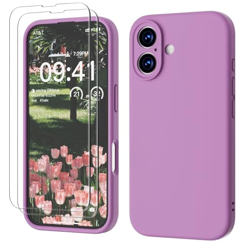 GOODVISH 3 in 1 für iPhone 16 Hülle, mit 2 Stück Schutzfolie Liquid Silikon Hülle [Upgraded Kameraschutz] Soft Mikrofaserfutter Handyhülle Kratzfest stoßfeste Schutz Case für iPhone 16 6.1", Neu Rosa von GOODVISH