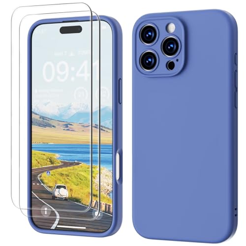 GOODVISH 3 in 1 für iPhone 16 Pro Max Hülle Liquid Silikon,mit 2X Schutzfolie [Upgraded Kameraschutz] Soft Mikrofaserfutter Handyhülle iPhone 16 Pro Max Kratzfest stoßfeste Schutz Case, Neu blau von GOODVISH