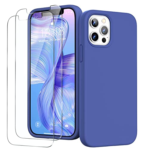 GOODVISH 3 in 1 iPhone 12 Hülle & iPhone 12 Pro Hülle mit 2 Stück Schutzfolie - Hochwertiges Liquid Silikon Rundumschutz Handyhülle, mit Weichem Mikrofaser-Innenfutter Stoßfestes Schutzhülle, Surfblau von GOODVISH