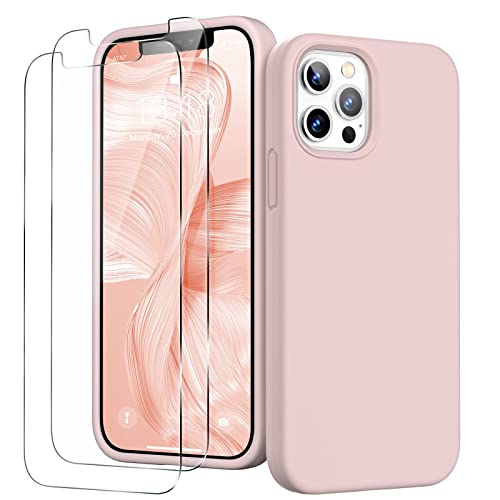 GOODVISH 3 in 1 für iPhone 12 Hülle & iPhone 12 Pro Hülle mit 2 Stück Schutzfolie, Hochwertiges Silikon Rundumschutz Handyhülle, mit Weichem Mikrofaser-Innenfutter Stoßfestes Schutzhülle, Sandpulver von GOODVISH