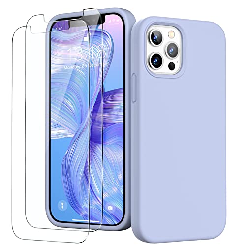 GOODVISH 3 in 1 für iPhone 12 Hülle & iPhone 12 Pro Hülle mit 2 Stück Schutzfolie, Liquid Silikon Rundumschutz Handyhülle, mit Weichem Mikrofaser Innenfutter Stoßfestes Schutzhülle, Hellblau von GOODVISH