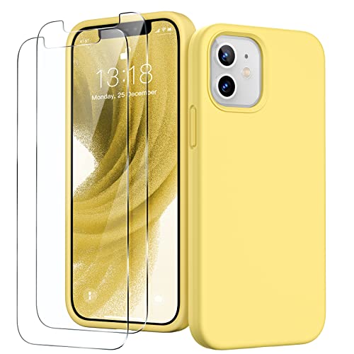 GOODVISH 3 in 1 für iPhone 12 Mini Hülle mit 2 Stück Schutzfolie, Liquid Silikon Rundumschutz Handyhülle, mit Weichem Mikrofaser Innenfutter Stoßfestes Schutzhülle iPhone 12 Mini, Gelb von GOODVISH