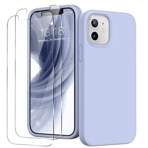 GOODVISH 3 in 1 iPhone 12 Mini Hülle mit 2 Stück Schutzfolie - Liquid Silikon Rundumschutz Handyhülle, mit Weichem Mikrofaser-Innenfutter Stoßfestes Schutzhülle, Hellblau von GOODVISH