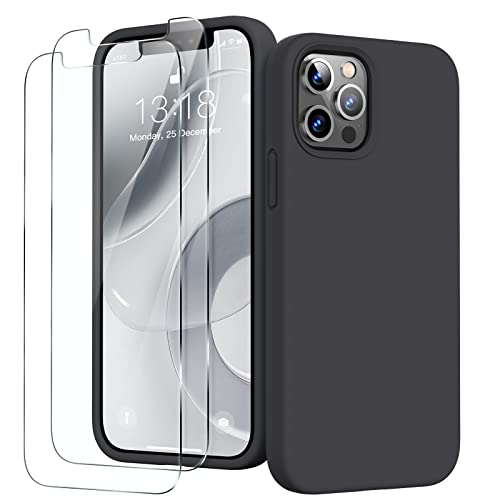 GOODVISH 3 in 1 für iPhone 12 Pro Max Hülle mit 2 Stück Schutzfolie, Hochwertiges Silikon Rundumschutz Handyhülle, mit Weichem Mikrofaser Innenfutter Stoßfestes Schutzhülle, Schwarz von GOODVISH