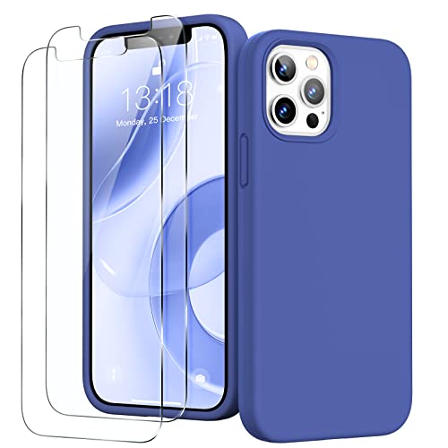 GOODVISH 3 in 1 iPhone 12 Pro Max Hülle mit 2 Stück Schutzfolie - Hochwertiges Liquid Silikon Rundumschutz Handyhülle, mit Weichem Mikrofaser-Innenfutter Stoßfestes Schutzhülle, Surfblau von GOODVISH