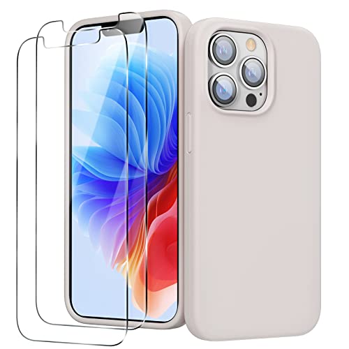 GOODVISH 3 in 1 iPhone 13 Pro Hülle mit 2 Stück Schutzfolie -Liquid Silikon Rundumschutz Handyhülle mit Weichem Mikrofaser- Innenfutter Stoßfestes Schutzhülle für iPhone 13 Pro 6.1",StoneGrey von GOODVISH