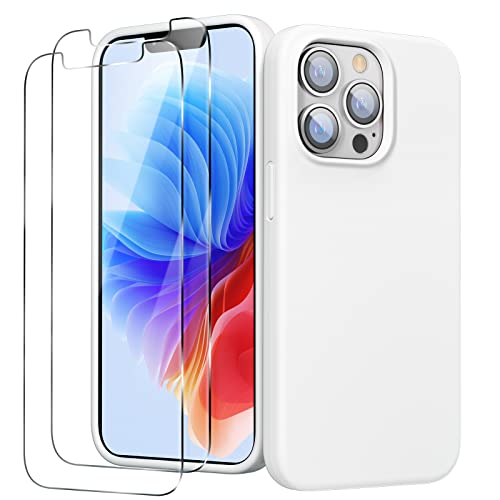 GOODVISH 3 in 1 iPhone 13 Pro Hülle mit 2 Stück Schutzfolie - Liquid Silikon Rundumschutz Handyhülle mit Weichem Mikrofaser Innenfutter - Stoßfestes Schutzhülle für iPhone 13 Pro 6.1 Zoll, Weiß von GOODVISH