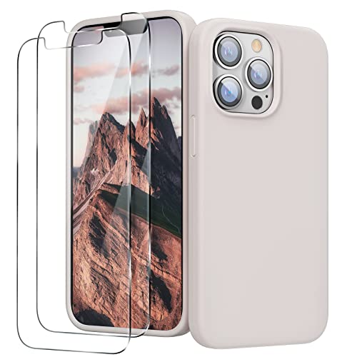 GOODVISH 3 in 1 iPhone 13 Pro Max Silikon Hülle 6.7“ mit 2 Stück Schutzfolie, Hochwertiges Liquid Silikon Weichem Mikrofaser-Innerer und äußerer Schutz Handyhülle Stoßfestes Schutzhülle-StoneGrey von GOODVISH