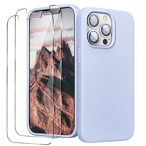 GOODVISH 3 in 1 für iPhone 13 Pro Max Silikon Hülle 6.7" mit 2 Stück Schutzfolie, Hochwertiges Silikon Weichem Mikrofaser Innerer und äußerer Schutz Handyhülle Stoßfestes Schutzhülle, HimmelBlau von GOODVISH