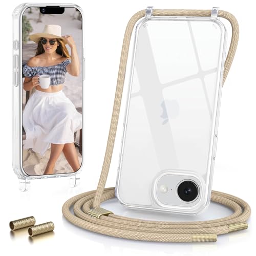 GOODVISH Handykette für Phone 16e Hülle mit Band （6.1"）| Kameraschutz und Bildschirmschutz | | Necklace Handyhülle mit Schnur Schutzhülle für zum Umhängen | Transparent Case mit Kordel, Helbraun von GOODVISH