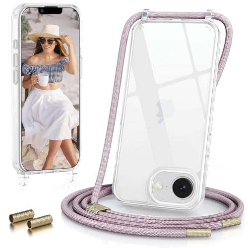 GOODVISH Handykette für Phone 16e Hülle mit Band （6.1"）| Kameraschutz und Bildschirmschutz | | Necklace Handyhülle mit Schnur Schutzhülle für zum Umhängen | Transparent Case mit Kordel, Rosé Gold von GOODVISH